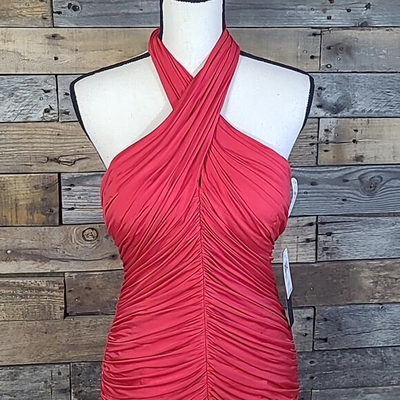 Aiden Mattox Dress Short Jersey Halter Bodycon Rouched Red 10 NWT - Picture 2 of 9